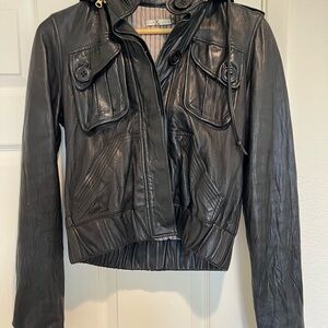 Mike & Chris Black Leather Jacket Fitted Motorcycle Style, size small